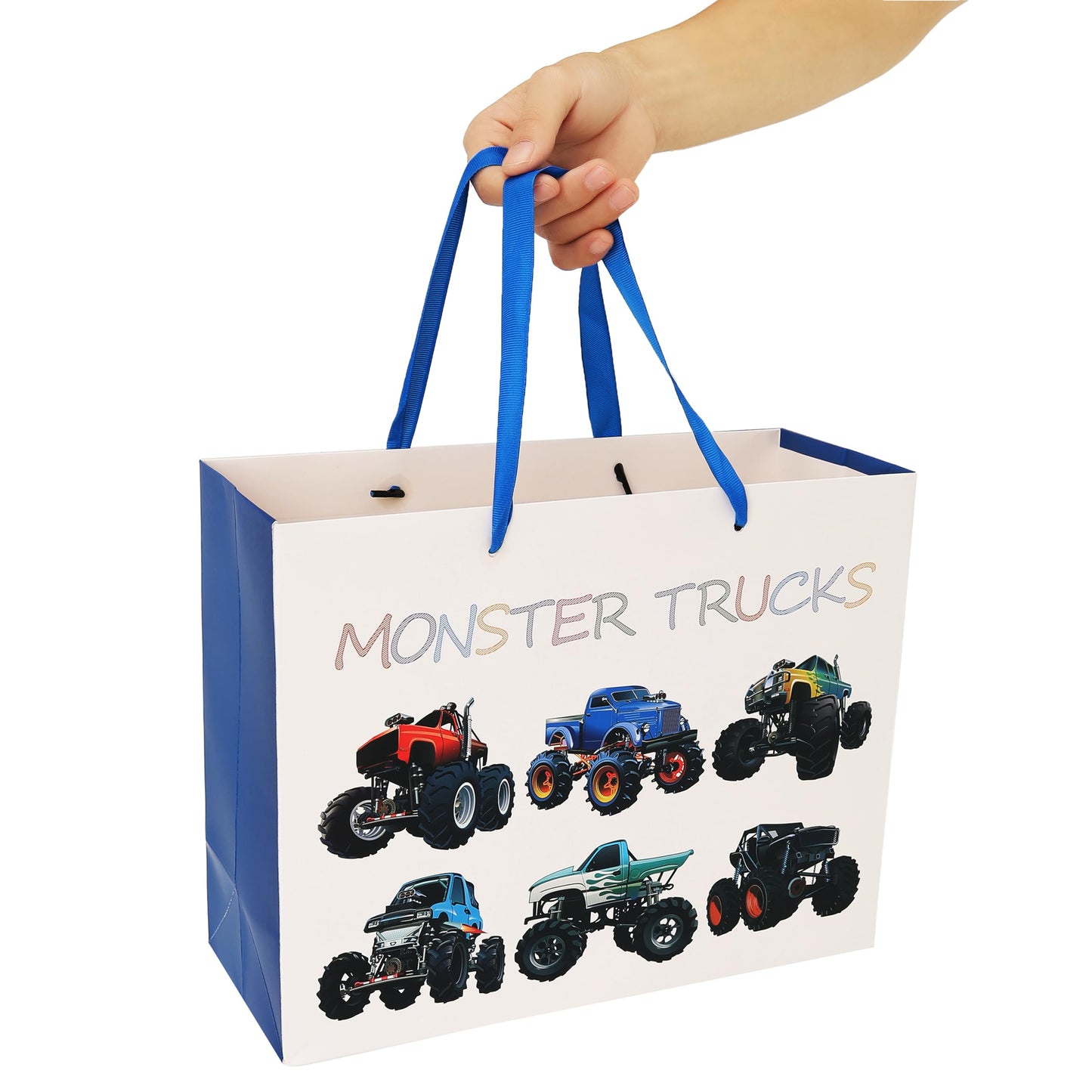 13" Large Birthday Gift Bags Set with Greeting Card and Tissue Paper (Monster Trucks Design) for boys, Kids, Baby boy,Baby Shower,Newborn,New Moms or Parents -13”x5.2”x10.2”, 1 Pcs