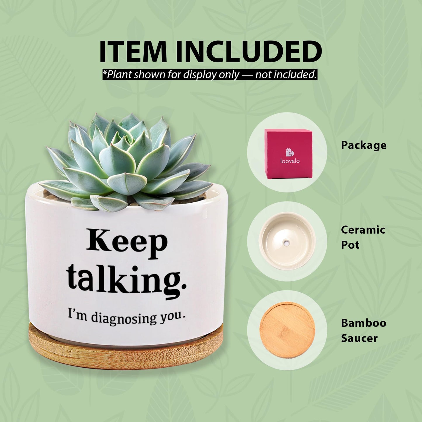 Keep Talking I'm Diagnosing You Ceramic Succulent Plant Pot with Bamboo Tray Round Psychology Gifts Doctor Dr Therapist Psychiatrist 3.5 Inch White (No Plants)