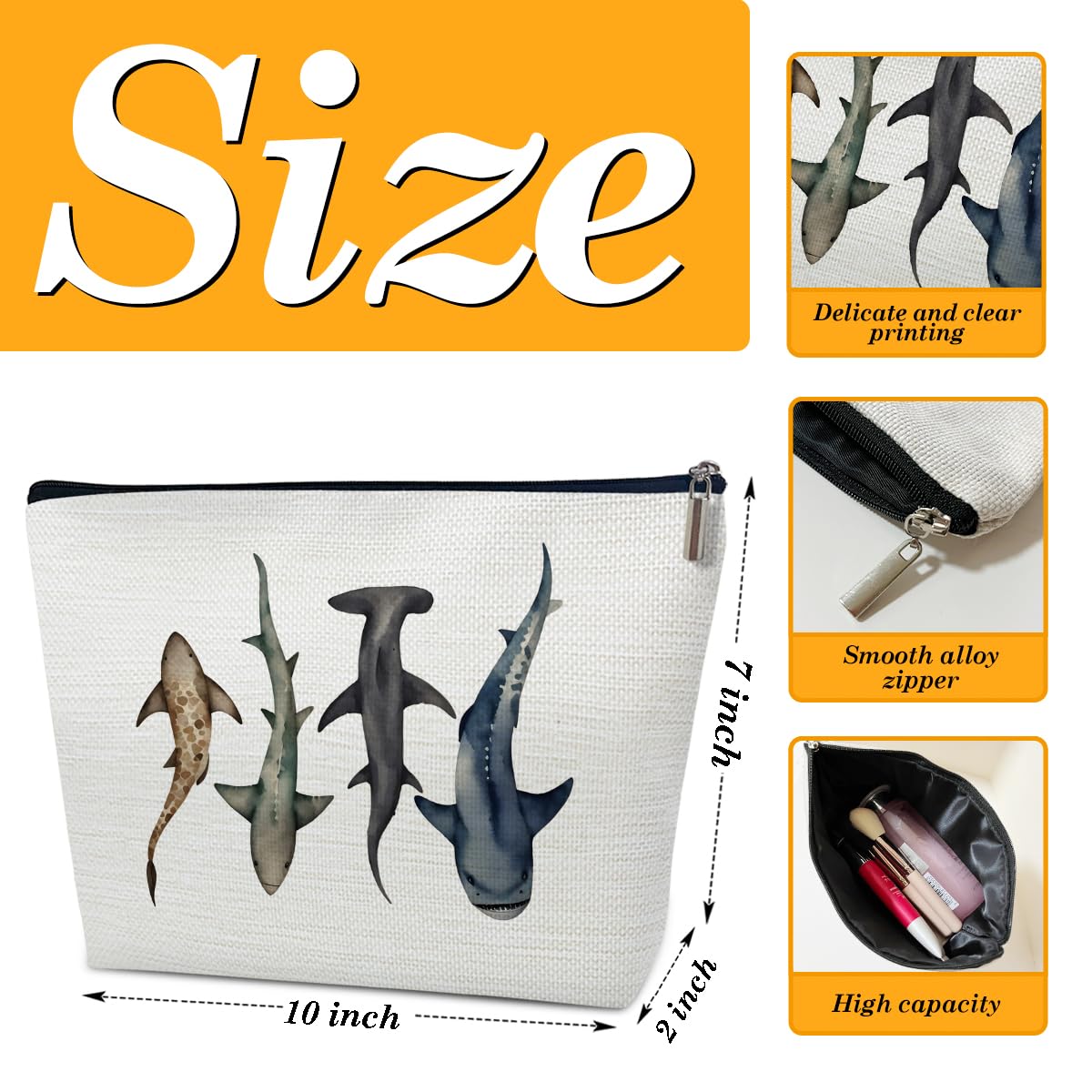 Shark Makeup Bag Gifts for Women-Shark stuff Ocean Themed Period Bag For Girls Kids Cosmetic purse Decorations Accessories Birthday Christmas