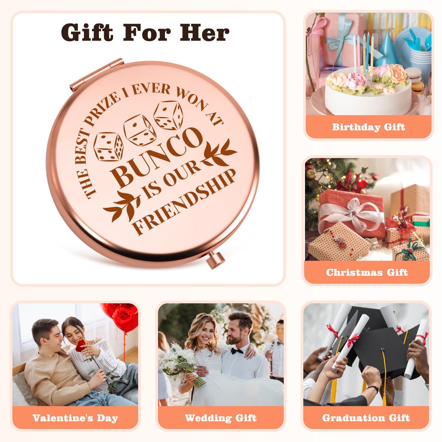 Bunco Gifts for Women Compact Mirror Gambling Lover Gift Bunco Players Gifts Dice Game Gift for Women Sister Best Friends Player Gambler Birthday Graduation Friendship Presents Folding Makeup Mirror
