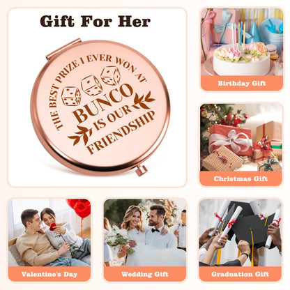 Bunco Gifts for Women Compact Mirror Gambling Lover Gift Bunco Players Gifts Dice Game Gift for Women Sister Best Friends Player Gambler Birthday Graduation Friendship Presents Folding Makeup Mirror