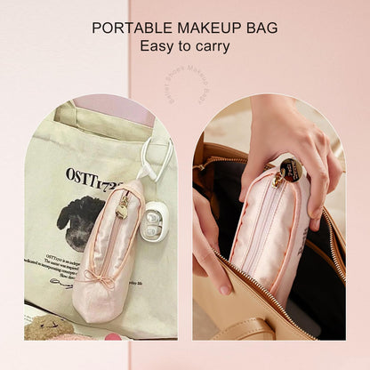 Makeup Ballet Bag, Cute Cosmetic Bag Dance Recital Gifts for Girls, Ballet Shoe Pencil Case Small Cosmetic Bag Bow Mini Dance Bag for Girls Makeup Brush Holder Travel (Pink)