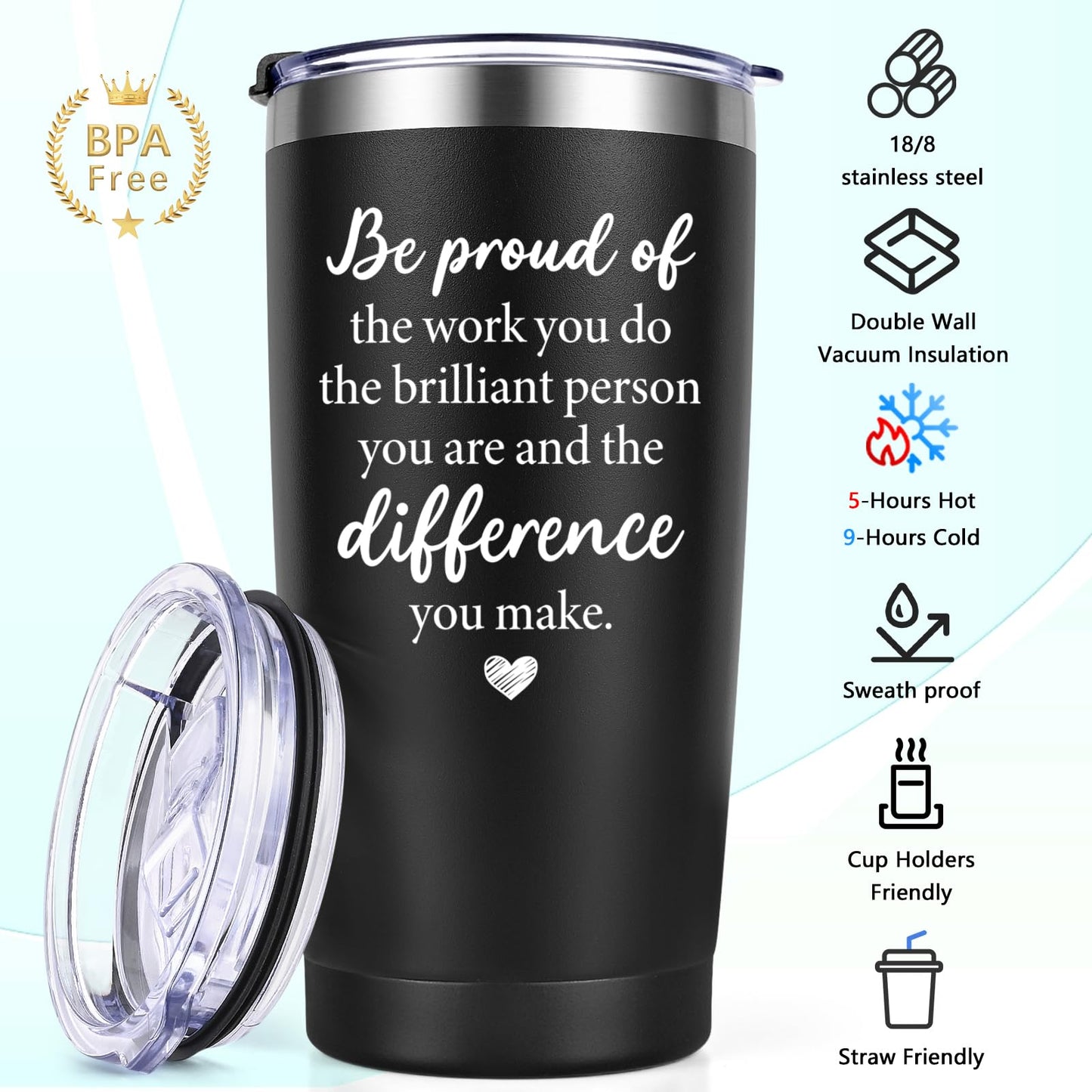 Lifecapido 6 Set Employee Appreciation Gifts, Team Gifts for Employees, Thank You Inspirational Christmas Gift for Staff Coworker Team, 20oz Insulated Tumbler with Ballpoint Pen and Keychain