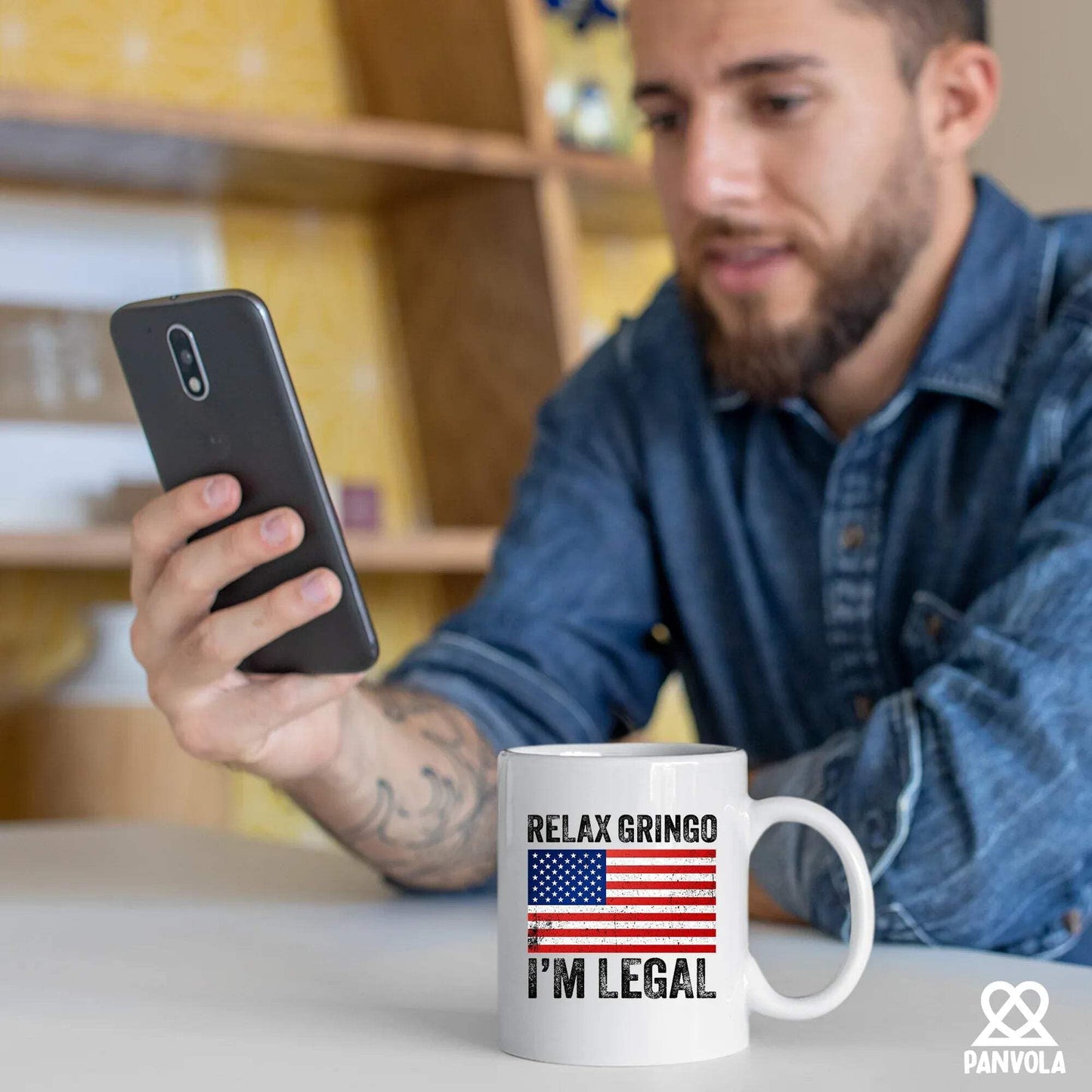 Panvola Relax Gringo I'm Legal I'm A New American Citizen Citizenship Gifts For Family Friends Immigration New Citizen Gift Celebration US Flag Ceramic Mug (White, 11 oz)