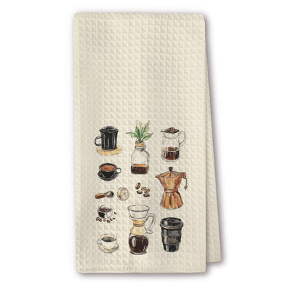 Cute Kitchen Towels - Coffee Bar Illustration with Pour Over, Moka Pot & Cups, Absorbent Dish Towels for Kitchen, Barista-Style Tea Towel, Giftable Housewarming Gifts New Home - 16"x24"(237)