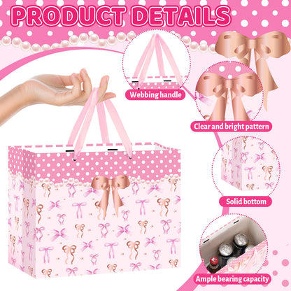 Neptniopllab Bow Birthday Gift Bag,Pink Bow Wrapping Paper Gift Bag BowKnot Party Decoration with Card and Tissue Paper for Women Birthday Valentine's Day Wedding Baby Shower Party Supplies