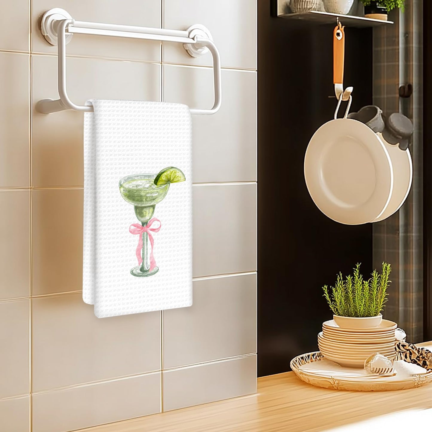 Margarita Decor Bow Kitchen Towels, Gifts for Margarita Lovers Hand Towel, Pink Bow Margaritas Dish Tea Towels for Kitchen Home Bar Decorative, Coquette Margaritas Bar Cart Decor,16x24In