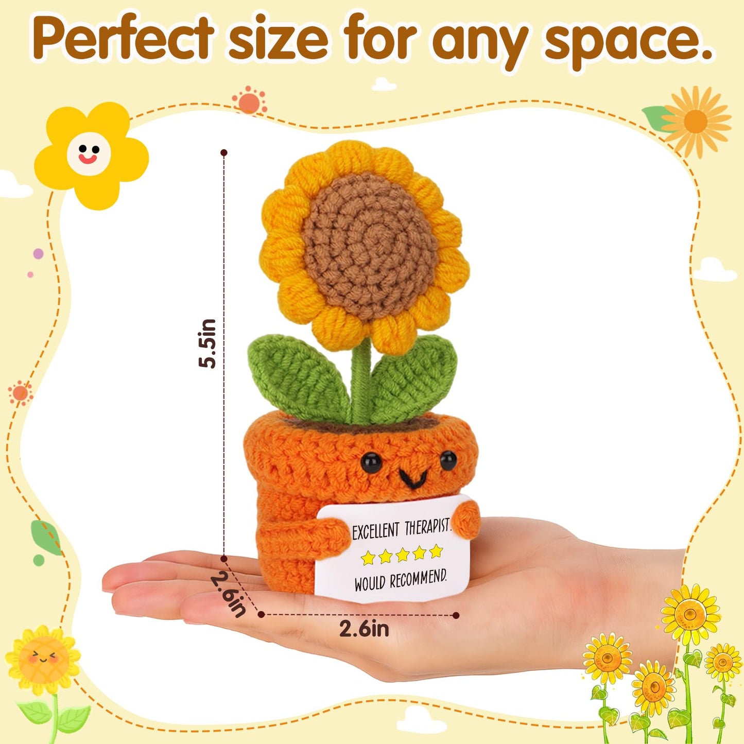 Funny Therapist Appreciation Gift, Handmade Crochet Sunflower Plush, Thoughtful Idea for Counselor Psychologist, Positive Desk Decor