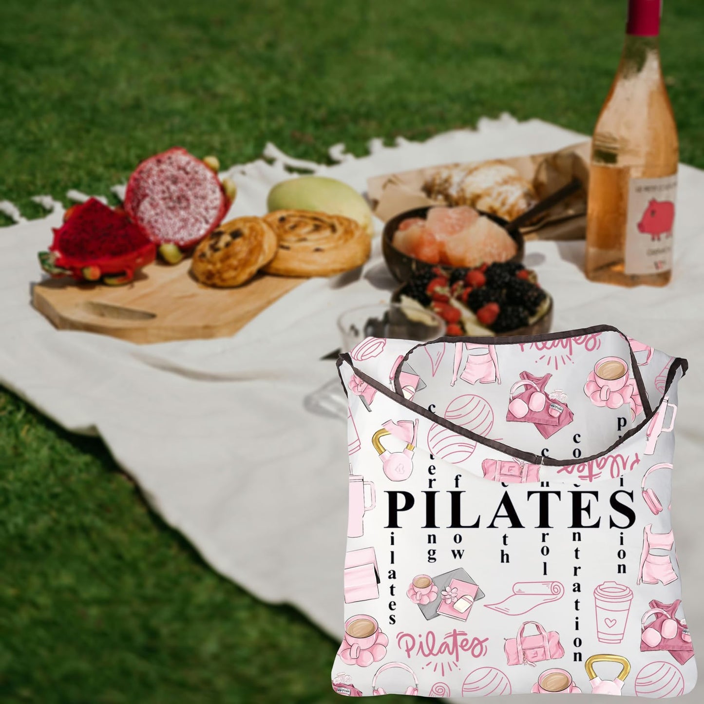 CMNIM Pilates Tote Bag Pilates Gifts for Women Yoga Lover Gift Pilates Instructor Gifts Funny Pilates Reusable Grocery Bag
