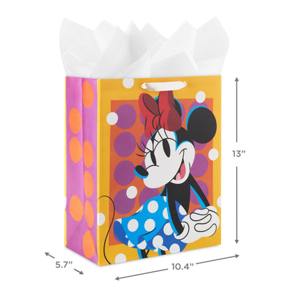 Birthday Hallmark Disney 13" Large Gift Bag with Tissue Paper (Minnie Mouse, Yellow and Orange with Pink Polka Dots), Kids, Adults, Fans