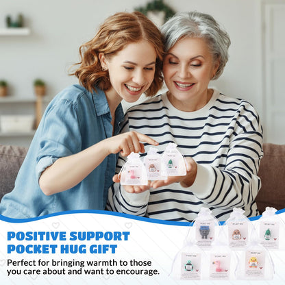 Gejoy 12 Pcs Pocket Hug Gift Set Tiny Rubber Figurines with Inspirational Message Organza Bags Glue Points Motivational Positive Gifts for Graduation Family Friends Colleagues Teachers(Classic)