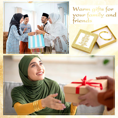 Ferreve 6/12/24 Sets Eid Al-adha Ayatul Kursi Bracelets Bulk Islamic Jewelry Gifts for Women Muslim Eid Mubarak Bracelets Arabic Calligraphy Cuff Gold Bangle with Box for Islamic Party Favor