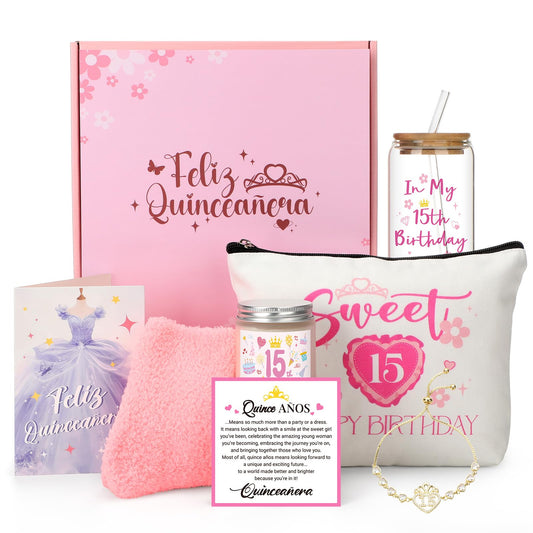 8 Pcs Quinceañera Gifts Set for Girls, 15 Year Old Girl Birthday Decorations 15th Birthday Gifts for Daughter, Granddaughter, Sister, and Niece
