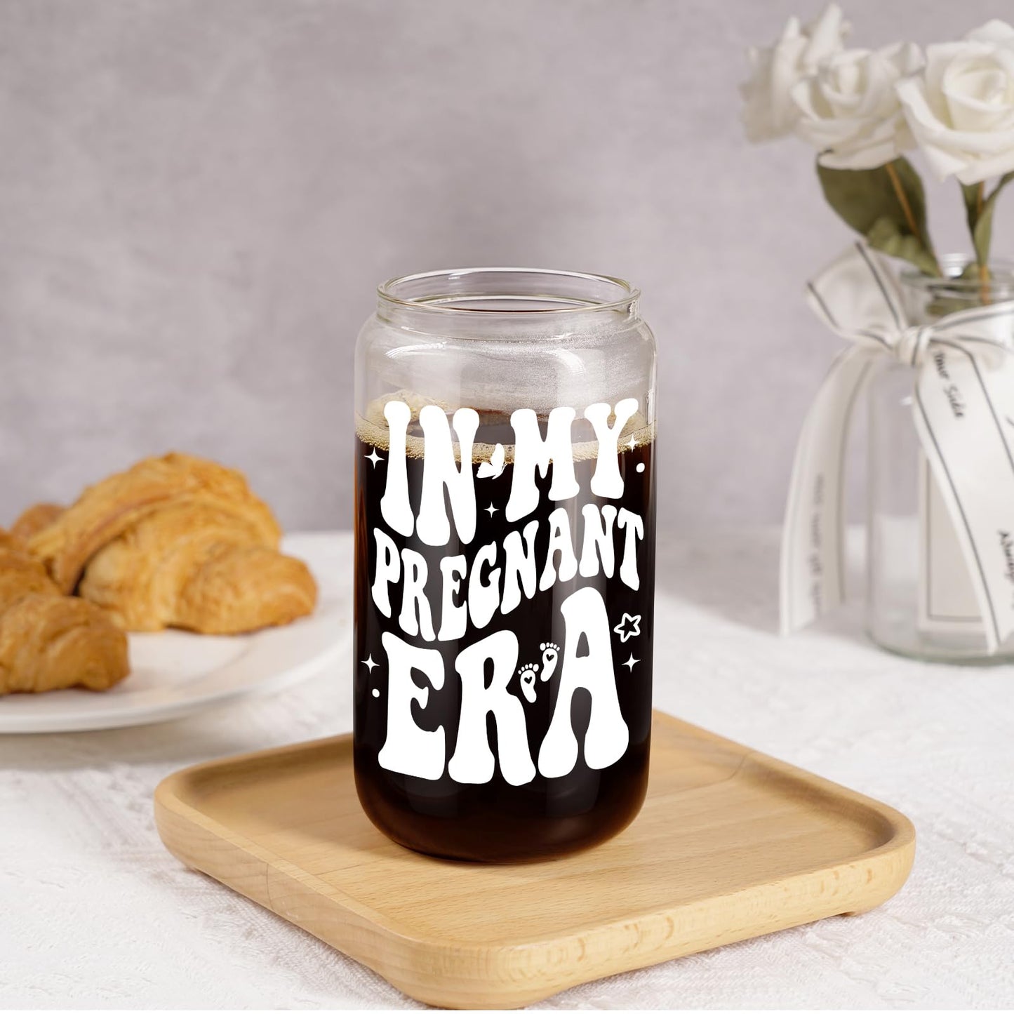 Fairy's Gift Pregnant Women Iced Coffee Cup, Cute Pregnant Mom Gifts, New Mama 16 oz Coffee Glass Cup, 1st Mothers Day, Congratulations Pregnancy Gifts for Expecting Mom First Time Mommy, Mommy to Be
