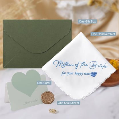 Mother of the Bride Handkerchiefs Happy Tear Wedding Handkerchiefs Something Blue Gifts On Wedding Day Keepsake Hankies