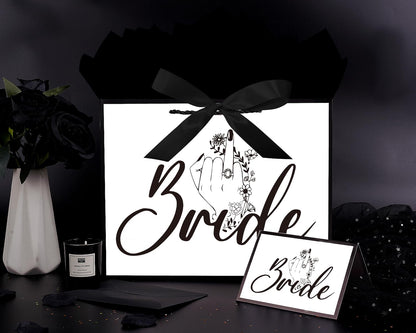 Jaywayang 12.6" White and Black Bridal Shower Gift Bag with Ribbon and Tissue Paper, Wedding Gift Bags with Card, Gift ideas for Bachelorette Party, Engagement, Anniversary.