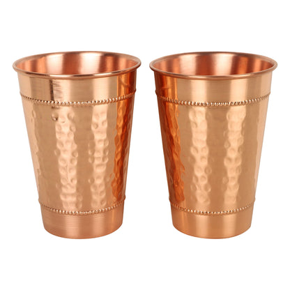 Hammered Pure Copper Water Drinking Glasses Set of 2 Large 13 Oz Drinking Cups Copper Ayurvedic Health Benefits Tumblers Beautiful Handcrafted Design Cup Best Gift