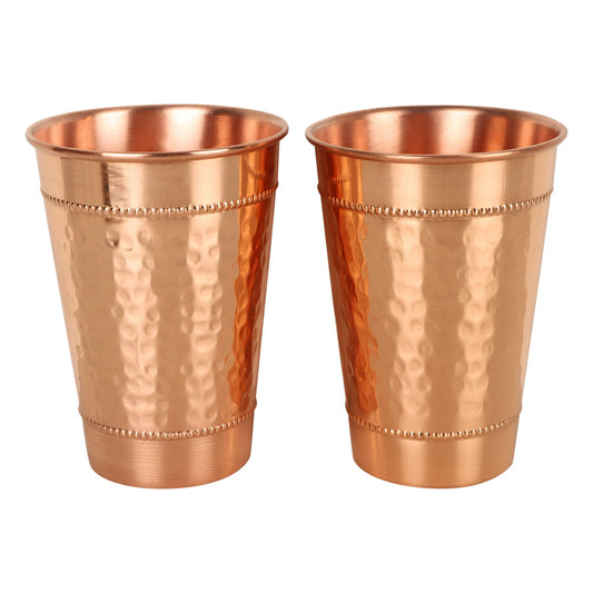 Hammered Pure Copper Water Drinking Glasses Set of 2 Large 13 Oz Drinking Cups Copper Ayurvedic Health Benefits Tumblers Beautiful Handcrafted Design Cup Best Gift