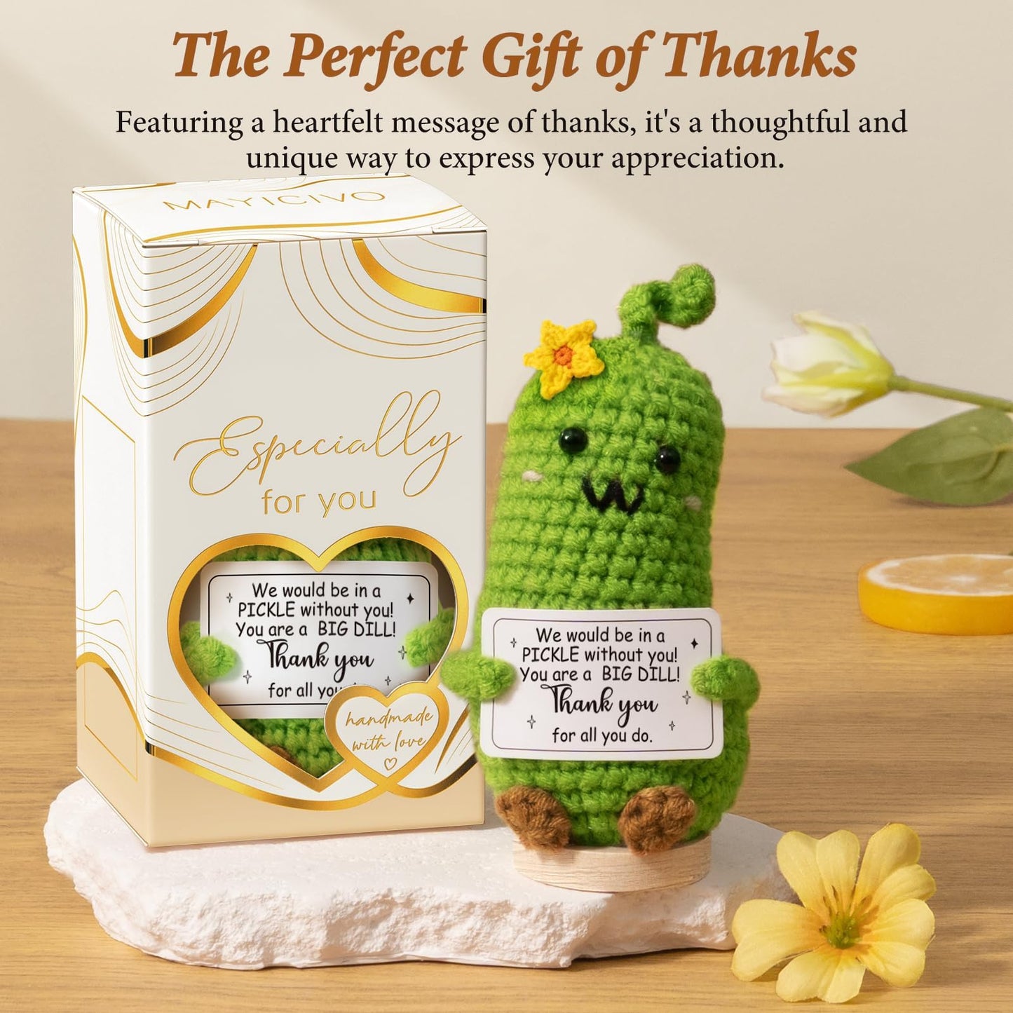 Thank You Gifts for Women Emotional Support Crochet Plush, Administrative Professional Day Gifts Easter Basket, Handmade Pickle Crochet Employee Appreciation Gift Set for Teacher Women Coworkers Nurse