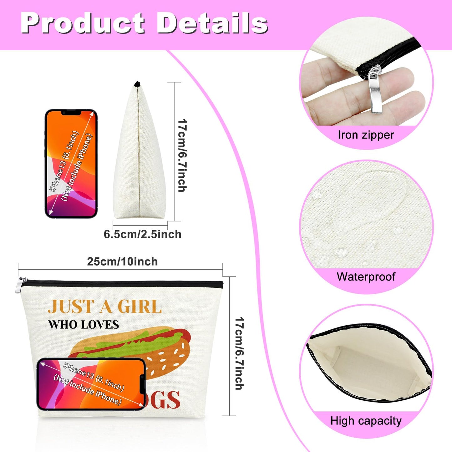 Mxrymvu Hot Dog Gifts for Women Makeup Bag Funny Hot Dogs Cosmetic Bag Food Lover Gift Christmas Birthday Present for Friend Sister Makeup Zipper Pouch