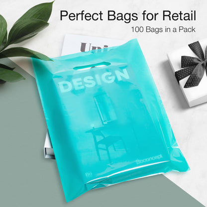 Choice Marts 100 Teal Bags for Small Business 9"x12" Perfect For Merchandise And Retail Extra Thick 1.5Mil Glossy Thank You Bags With Handles