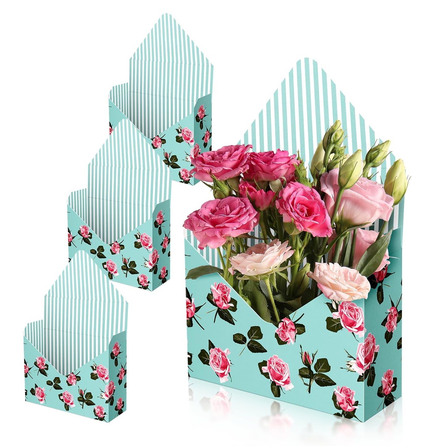 Lyforpyton Blue Mother's Flower Arrangement Gifts Boxes , Envelope Gift Box For Flowers , Foldable Decorative Bouquet Packaging Paper Box, Suitable for Flower Shop , Wedding , Party , Birthday , Valentine's Day and Mother's Day（4 Pcs )