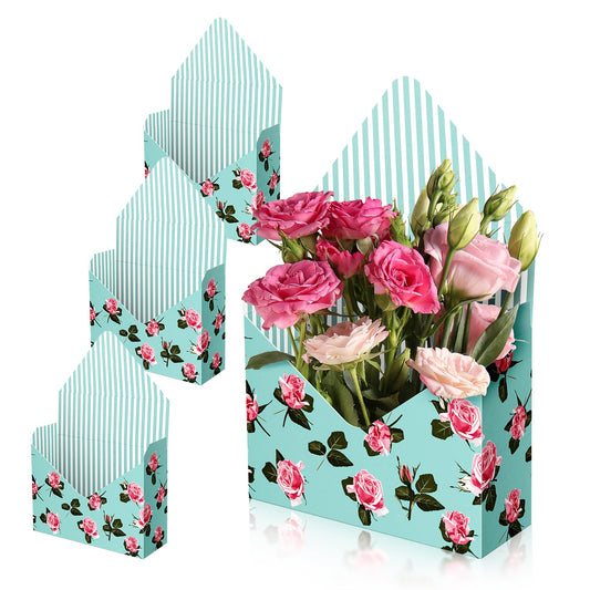 Lyforpyton Blue Mother's Flower Arrangement Gifts Boxes , Envelope Gift Box For Flowers , Foldable Decorative Bouquet Packaging Paper Box, Suitable for Flower Shop , Wedding , Party , Birthday , Valentine's Day and Mother's Day（4 Pcs )