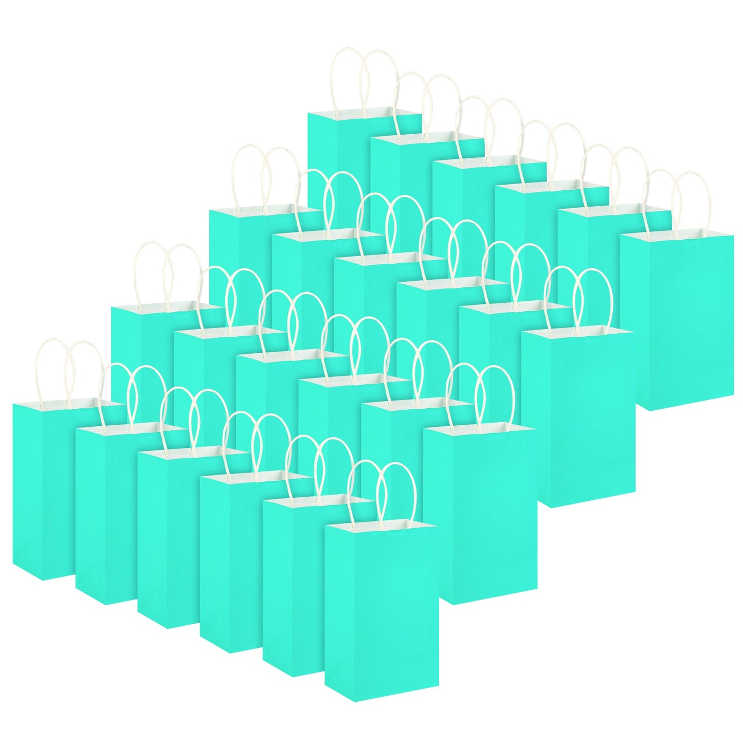 DjinnGlory 100 Pack Small Size Teal Blue Paper Gift Bags with Handles Bulk 9x5.5x3.15 Inch for Holiday Birthday Wedding Baby Shower Party Favors, Business Merchandise Shopping Bags