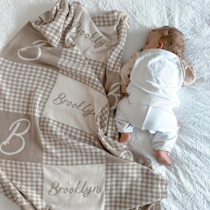Personalized Signature Gingham Blanket – 100% Organic Cotton Customized Baby Blanket, Custom Name, Bassinet 30x40, Gift for Baby Shower, Birthday Present, Girls and Boys, Toddler Kids, Made In America