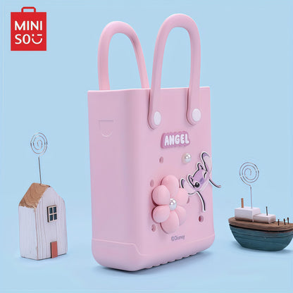 MINISO Disney Lilo & Stitch Series EVA Tote Bag, Light Blue, Stitch Character Theme, Decorative Starfish and Pearl Accents