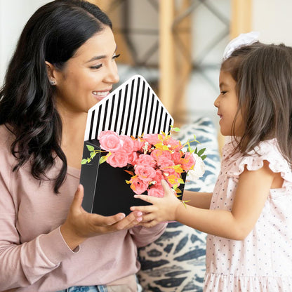FYSUIMU 9Pcs Mother's Day Floral Envelope Box Empty Flower Stripe Paper Box Florist Bouquet Packaging Box for Valentine's Day Wedding Birthday Party Arrangements, Black