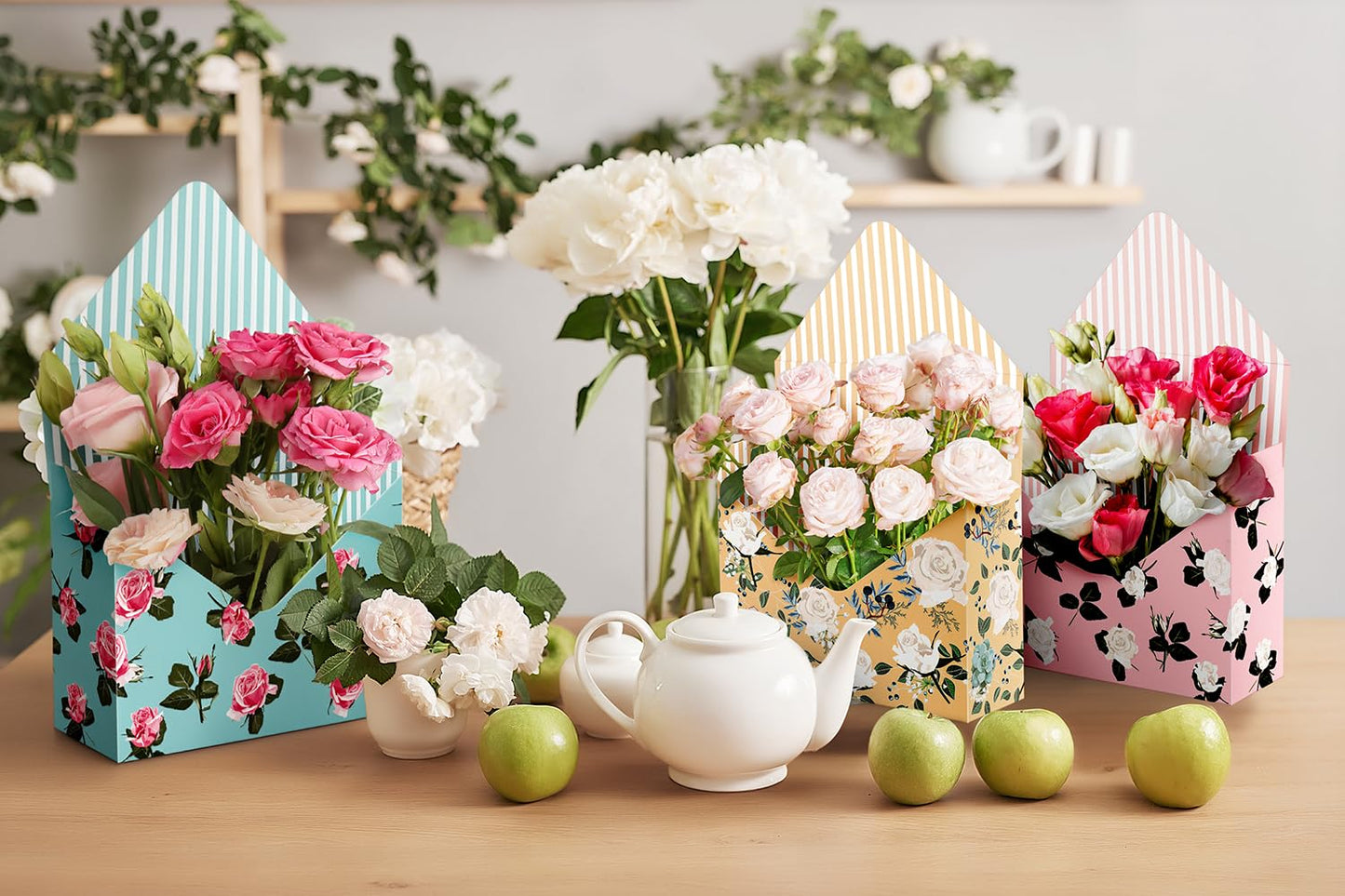 Lyforpyton Blue Mother's Flower Arrangement Gifts Boxes , Envelope Gift Box For Flowers , Foldable Decorative Bouquet Packaging Paper Box, Suitable for Flower Shop , Wedding , Party , Birthday , Valentine's Day and Mother's Day（4 Pcs )