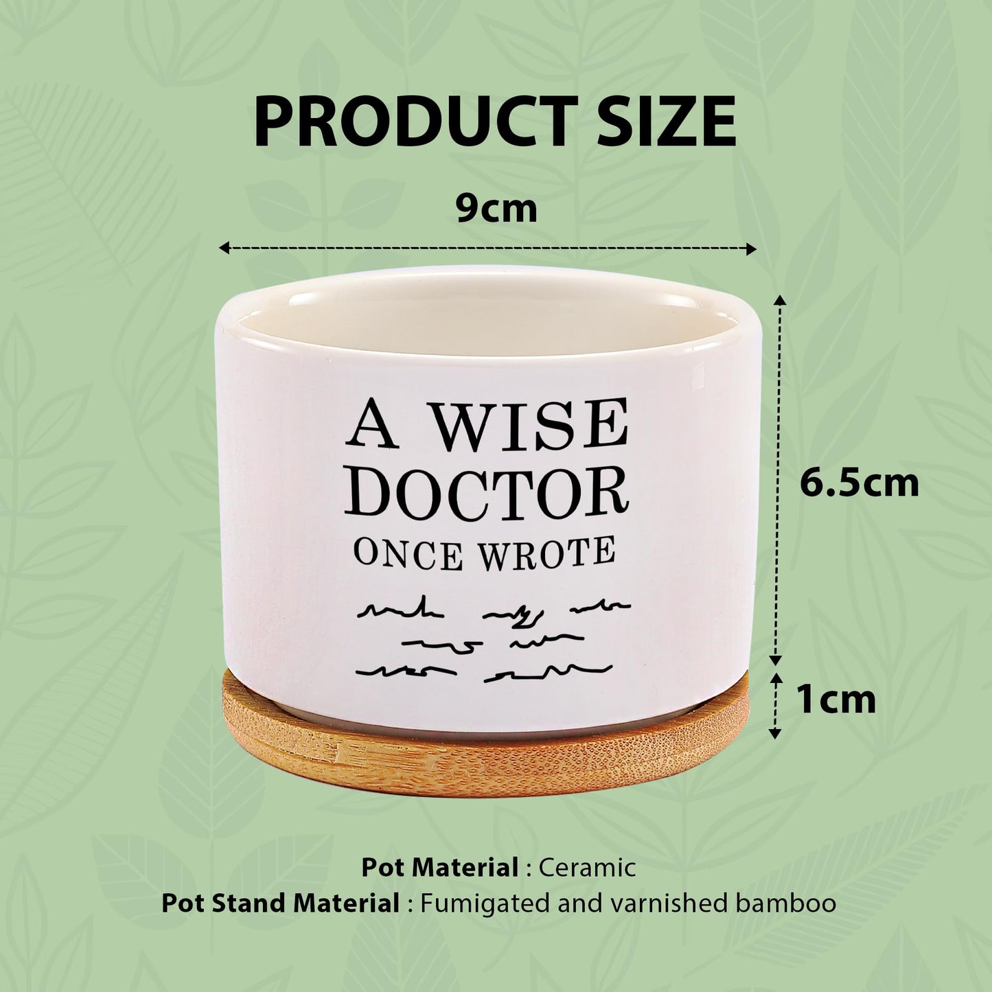 A Wise Doctor Once Wrote Ceramic Succulent Plant Pot with Tray Doctor Gifts Home Office Decor Indoor Plant Dr Graduation Gift 3.5 Inch White (No Plants) (with Bamboo Tray)