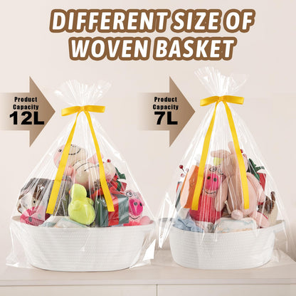 OIAHOMY Small Woven Basket with Gift Bags, Ribbons & DIY Label Card, Baskets for Gifts Empty, Small Rope Basket 12 * 8 * 5IN, Cute Decorative baskets with Handles for Baby Pets, Toys, Black