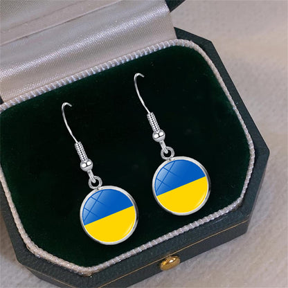 Unique Chic Blue Yellow Crystal Ukrainian Flag Dangle Drop Earrings Round Circle Hook Earrings for Women Statement Jewelry Gifts
