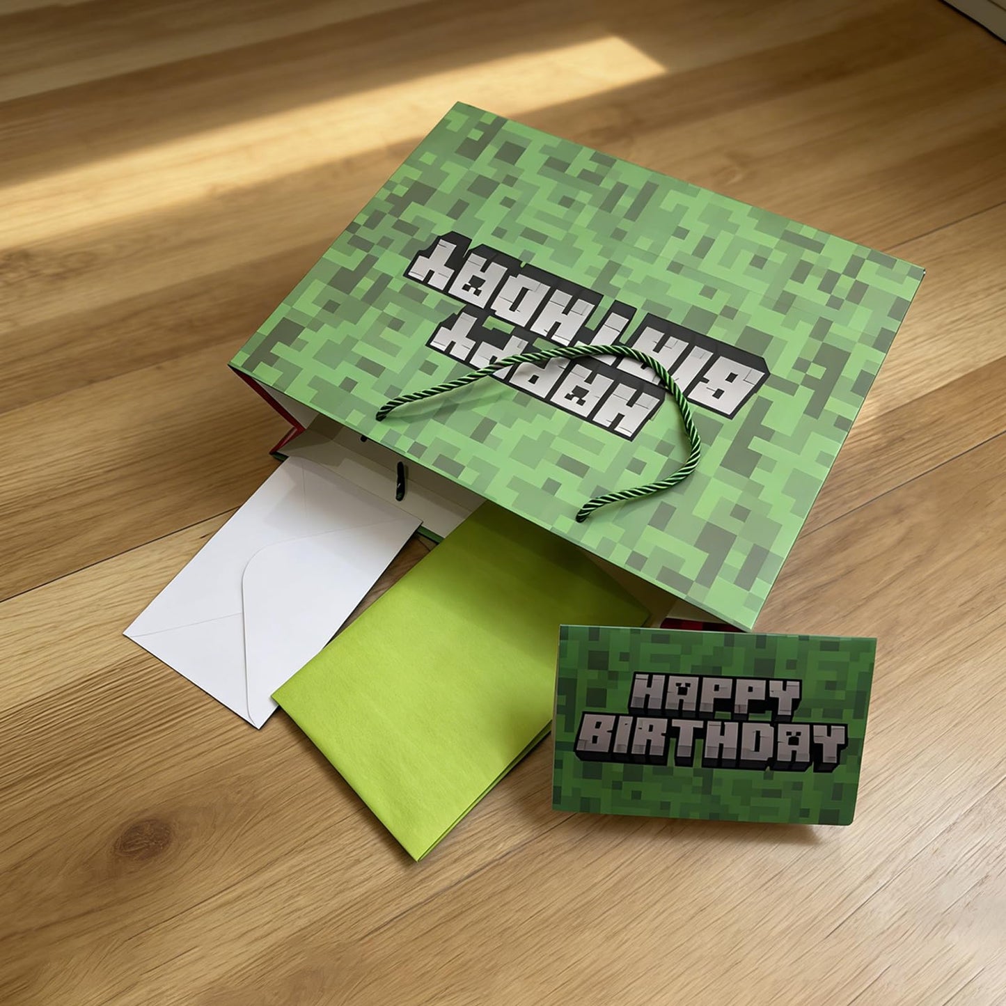 Dvngrt Birthday Goodie Bags,Pixel Party Favor Bags with Tissue Paper Greeting Card Envelope for Birthday Party