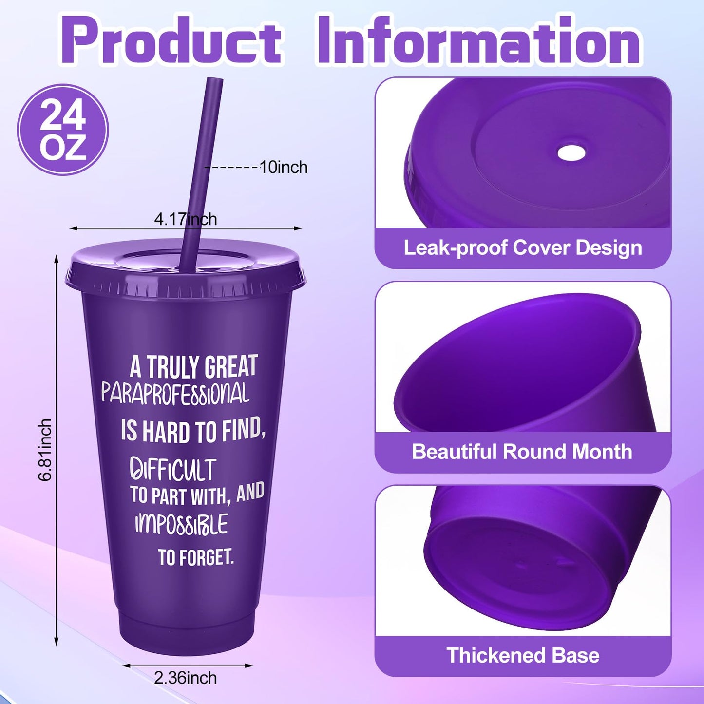 Meanplan 24 Pcs Paraprofessional Appreciation Gifts Bulk 24 oz Plastic Tumbler with Lids and Straws Paraprofessional Thank You Cups Travel Mugs Inspirational Gifts for Coworkers Office Supplies