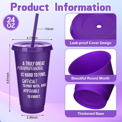 Meanplan 24 Pcs Paraprofessional Appreciation Gifts Bulk 24 oz Plastic Tumbler with Lids and Straws Paraprofessional Thank You Cups Travel Mugs Inspirational Gifts for Coworkers Office Supplies