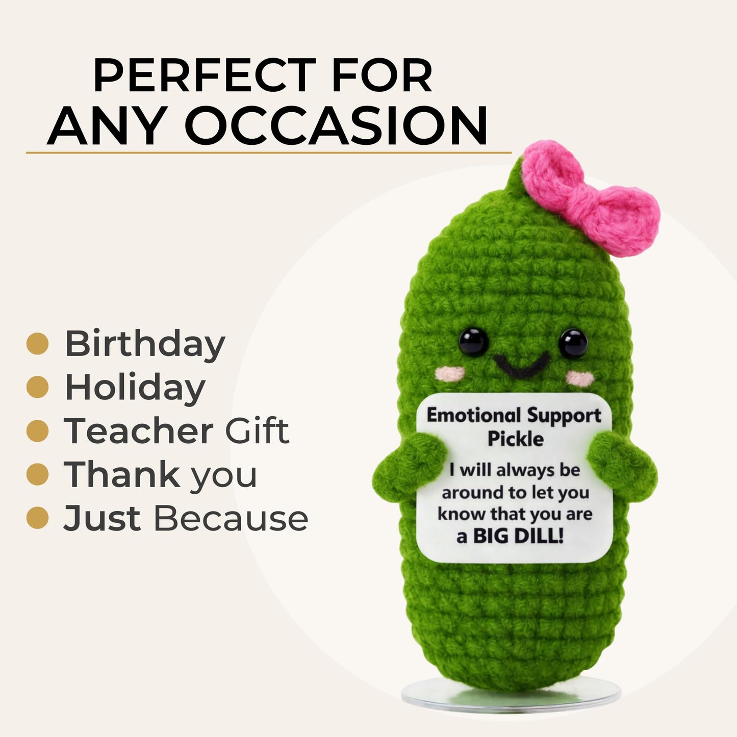 Emotional Support Pickle Crochet with Stand. Handmade Positive Pickle Gift for Women, Friends, Family, Co Workers. Birthday Gifts. Best Friends (Pink Support Pickle)