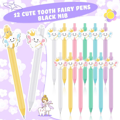 12 Pcs Tooth Fairy Wand Pens, Cute Tooth Fairy Gifts for Lost Teeth Rewards, Fun Writing Pens for Prizes, Dental Hygiene Rewards & Birthday Party Favors