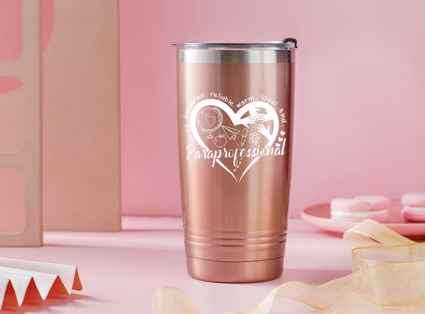 Onebttl Paraprofessional Appreciation Gifts, Gifts for Teacher Paraprofessional, 20oz Stainless Steel Rose Gold Insulated Tumbler with Lid & Straw - Heart