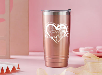 Onebttl Paraprofessional Appreciation Gifts, Gifts for Teacher Paraprofessional, 20oz Stainless Steel Rose Gold Insulated Tumbler with Lid & Straw - Heart