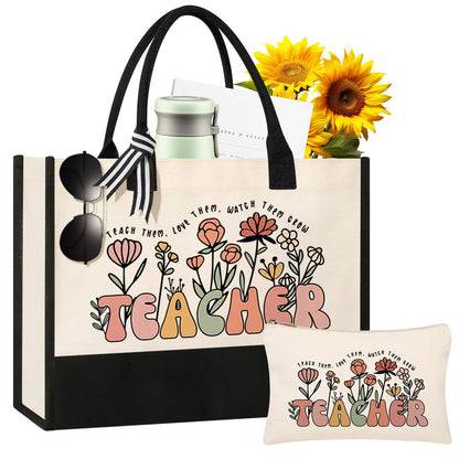 Canvas Tote Bag Makeup Bag for Women - Personalized Teacher Appreciation Gifts