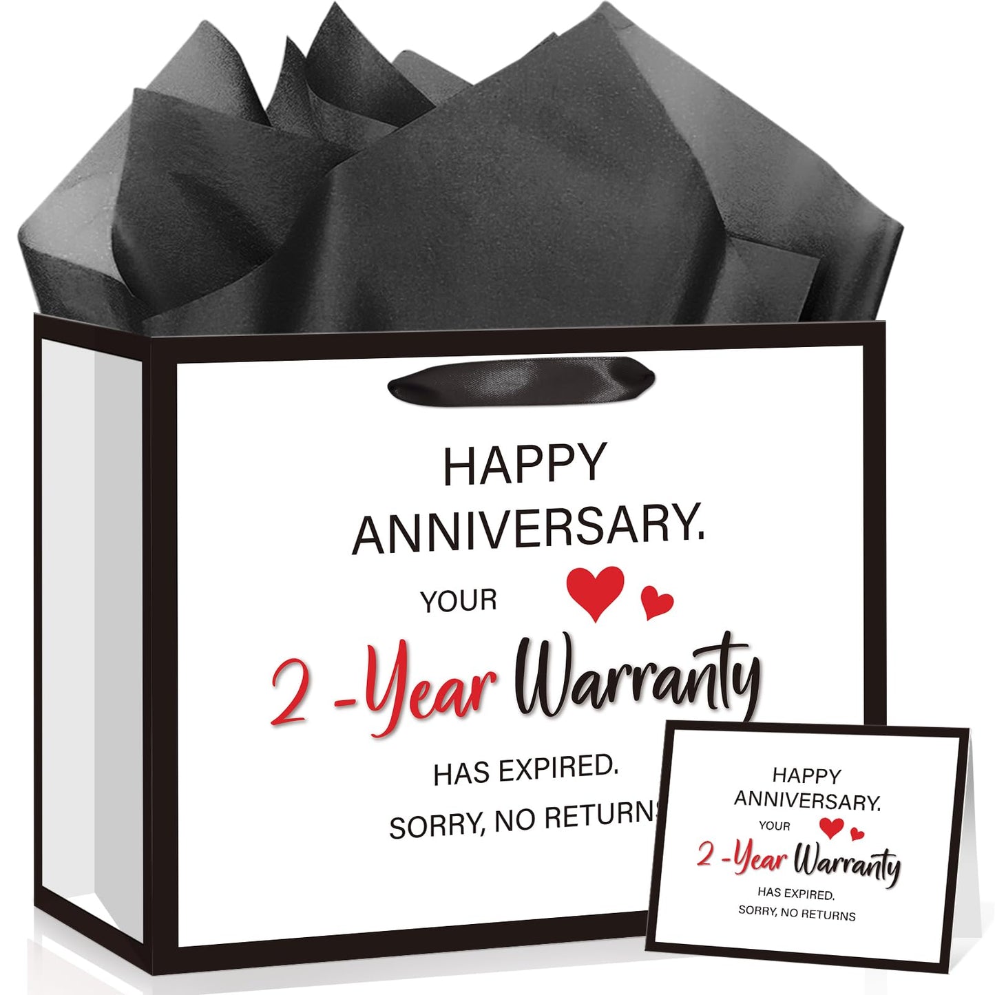 Anniversary 2 Year Gift Bag for Men Women Funny 2nd Anniversary Wedding Marriage Gift Bags with Wrapping Paper Card Second Anniversary Party Favors Decor Supplies Husband Wife Boyfriend Girlfriend