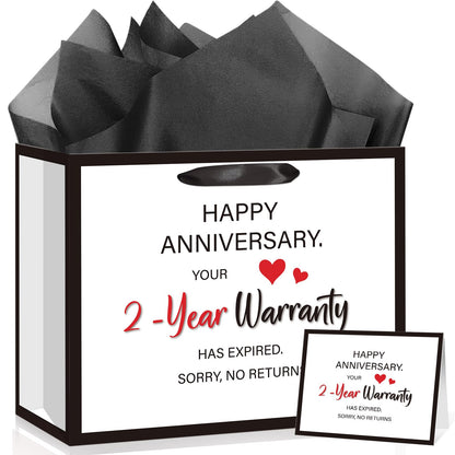 Anniversary 2 Year Gift Bag for Men Women Funny 2nd Anniversary Wedding Marriage Gift Bags with Wrapping Paper Card Second Anniversary Party Favors Decor Supplies Husband Wife Boyfriend Girlfriend