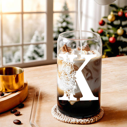Valentines Day Gifts for Women Decorations：Initial Glass Cup as Office Graduation Memorial Personalized Birthday Gifts - for Mom Teens Wife Girlfriend Sister Daughter Gifts - K Aesthetic Cup