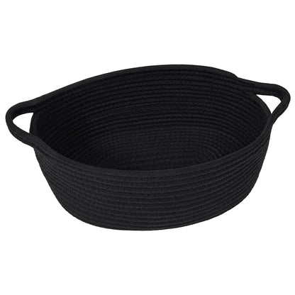 Goodpick Small Woven Basket, Baskets for Gifts Empty, Baby Basket with Handles, Black Baskets for Organizing, Dog Toy Basket, Rope Baskets for Storage, 12" x 8" x 5"