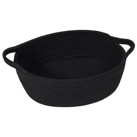 Goodpick Small Woven Basket, Baskets for Gifts Empty, Baby Basket with Handles, Black Baskets for Organizing, Dog Toy Basket, Rope Baskets for Storage, 12" x 8" x 5"