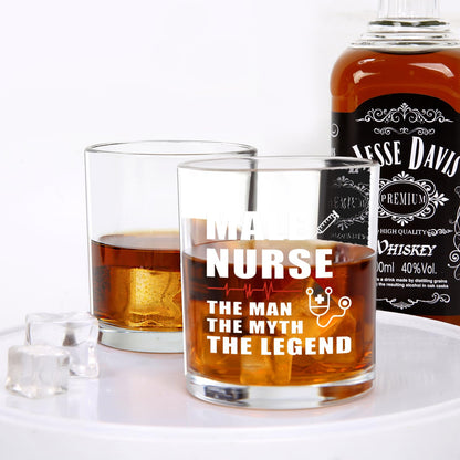 Jogskeor Male Nurse Whiskey Glass, 10oz The Man The Myth The Legend Engraved Rocks Glass, Unique Funny Gift for Male Nurses, Doctor, Medical Staff, Birthday Christmas Gift