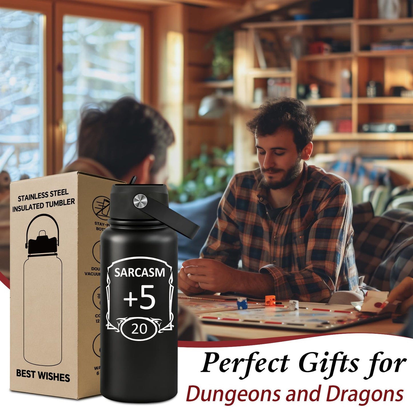Grifarny Dungeons Dragons Gifts for Men, Women - DND, D&D, DM Lovers Gifts - Dungeon Master Gift - Sarcasm Water Bottle 32 oz